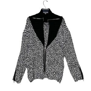 Wool Blend Front Zip Textured Knit Sweater